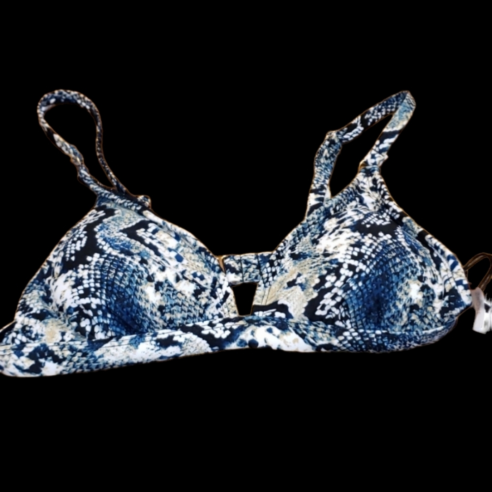 Shade & Shore Blue snake print swim top size Small